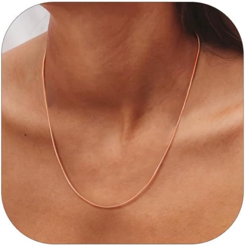 Rose Gold 18-Inch Snake Chain Necklace For Women, Adjustable, Hypoallergenic